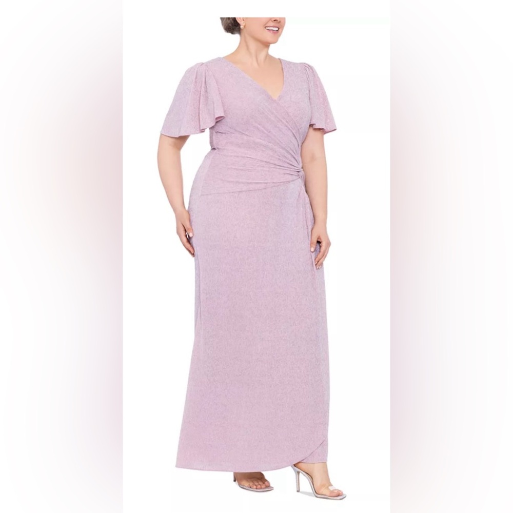 *CLEARANCE* NWT XSCAPE SZ 18W WOMENS ROSE METALLIC FLUTTER SLEEVE GOWN #5622